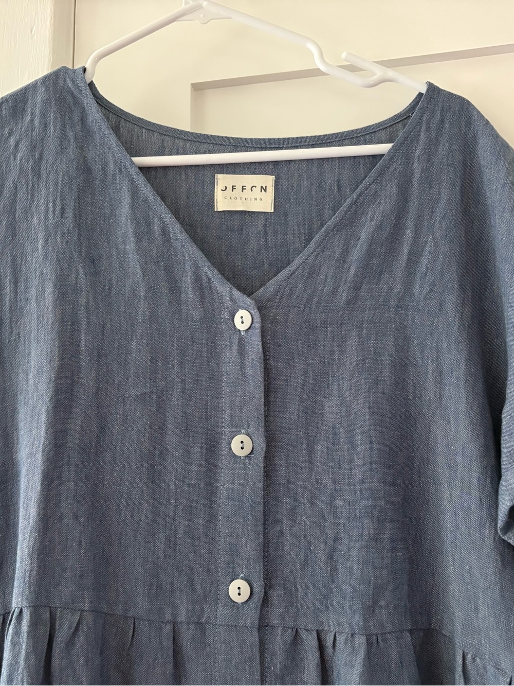 Blue Button-Front V-Neck Midi Dress - Picture 10 of 13